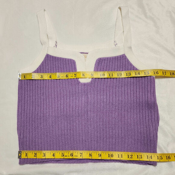 NWOT Listicle Cropped Retro Sweater Tank, White Purple, Size Large - Picture 5 of 6